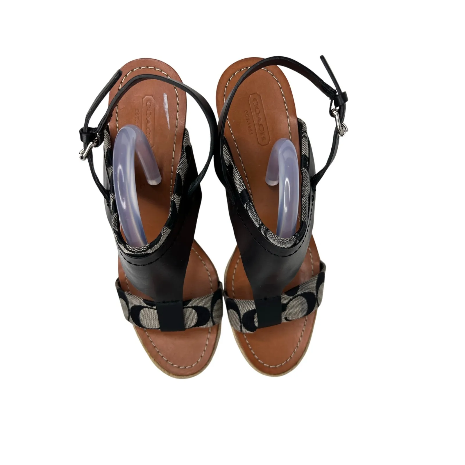 Coach Mendez Monogram Wedge Platform‎ Espadrilles Shoes Gray 10 Sexy Bohemian - Image 4