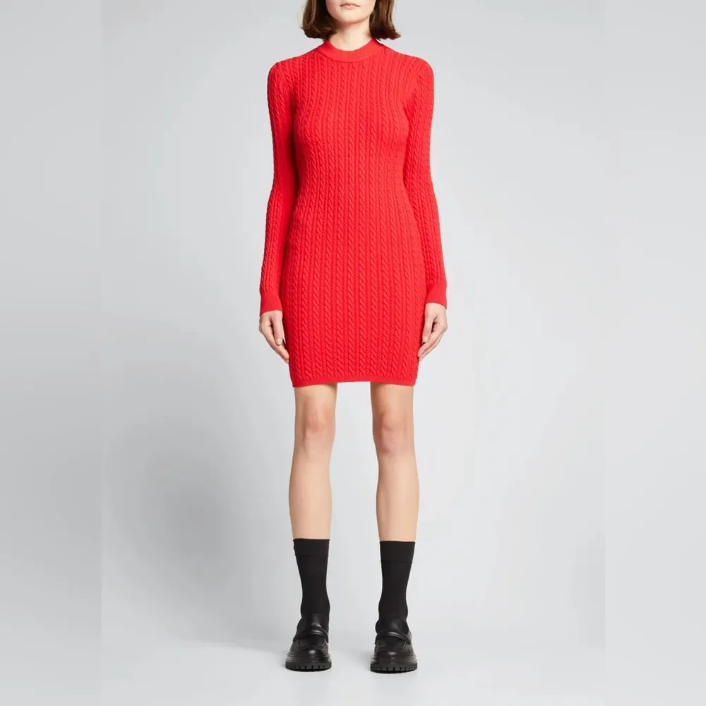 Alice + Olivia Yuna Cable Knit Mini Dress Bright Poppy Long Sleeve - Image 10