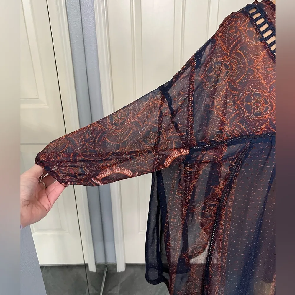 Abercrombie & Fitch Floral Babydoll Sheer Flowy Bohemian Hippie Top‎ - Image 6