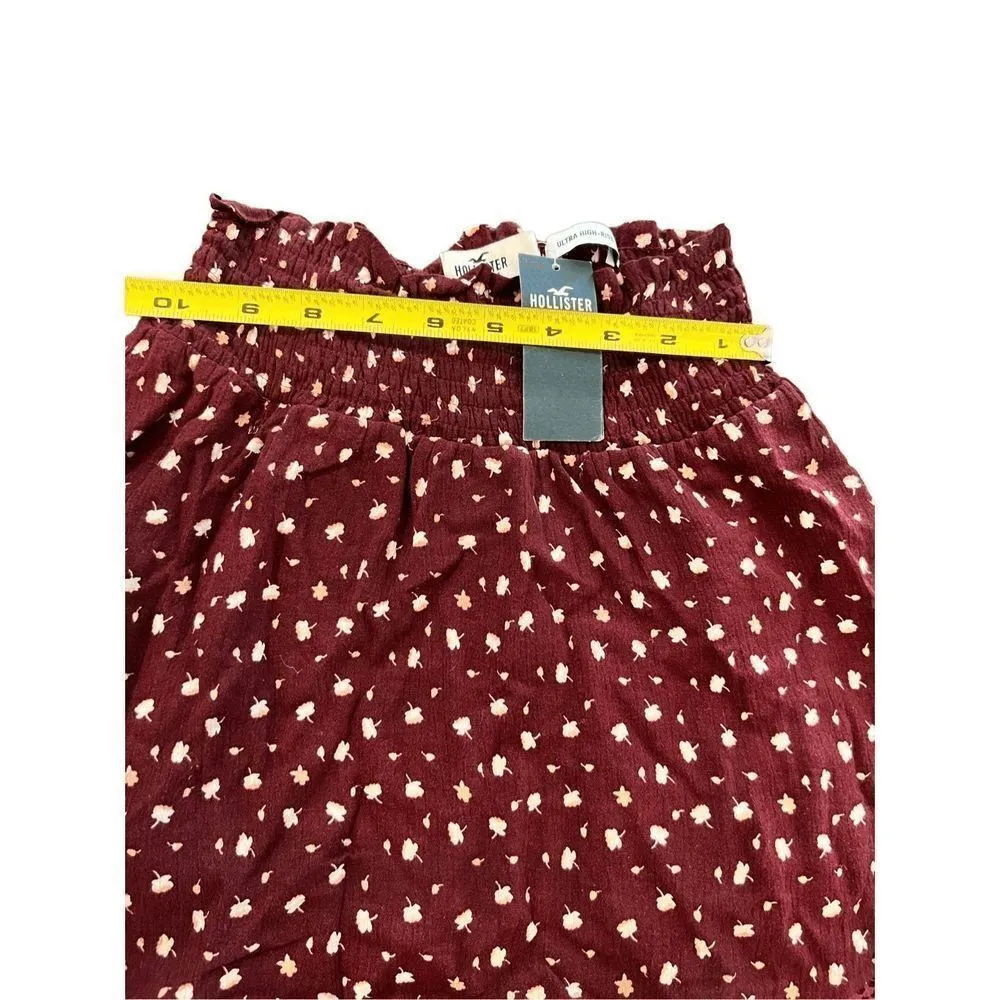 HOLLISTER CO. Ultra High-Rise Ruffle Mini Skirt Floral Burgundy Size XS - Image 5