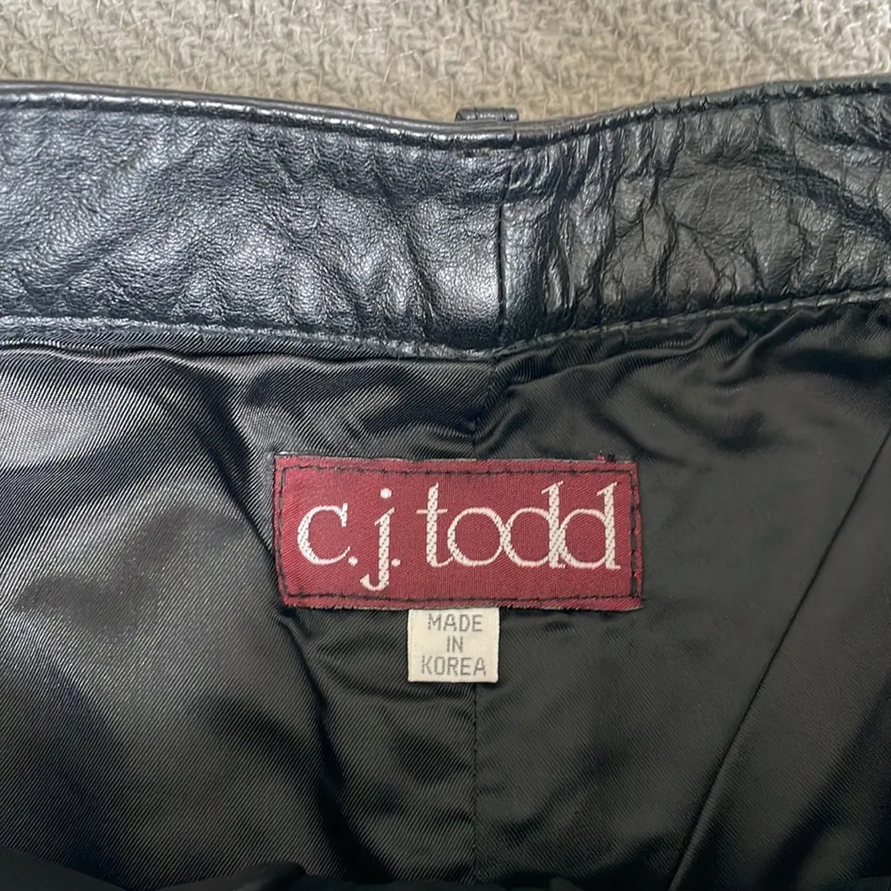 Vintage Black C.J. Todd Genuine Leather Pants Sz 10 (Vtg) Fits Sz Small - Image 4