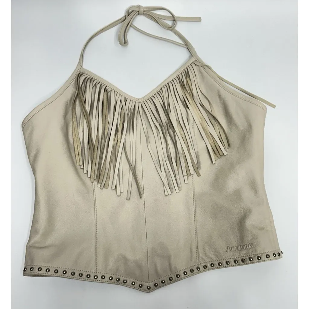 Jack Daniel's  Old No 7 Leather Women Crop Top Medium Motorcycle Fringe Biker - Image 2