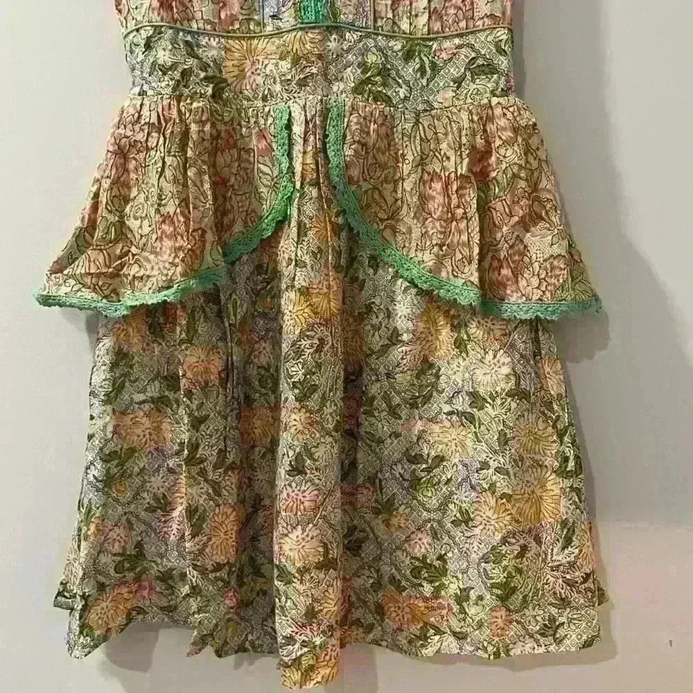 NWT Barok Paris Floral Midi Lace Metallic Ruffle Dress Boho Peach Size Small Pink - Image 4