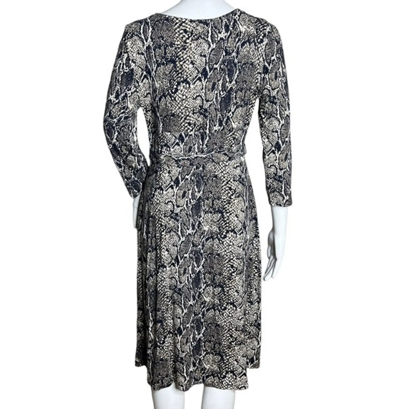 Talbots Dress Womens Small‎ Tan Black Snake Print Faux Wrap Edgy Party Cocktails - Image 3