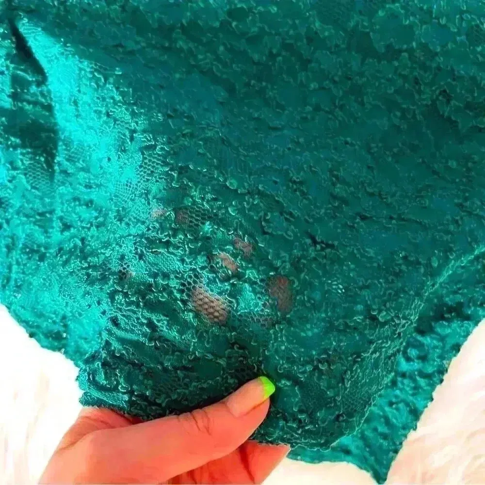 Vintage Featherbed Intimates Emerald Green Lace Sheer Top Large - Image 2