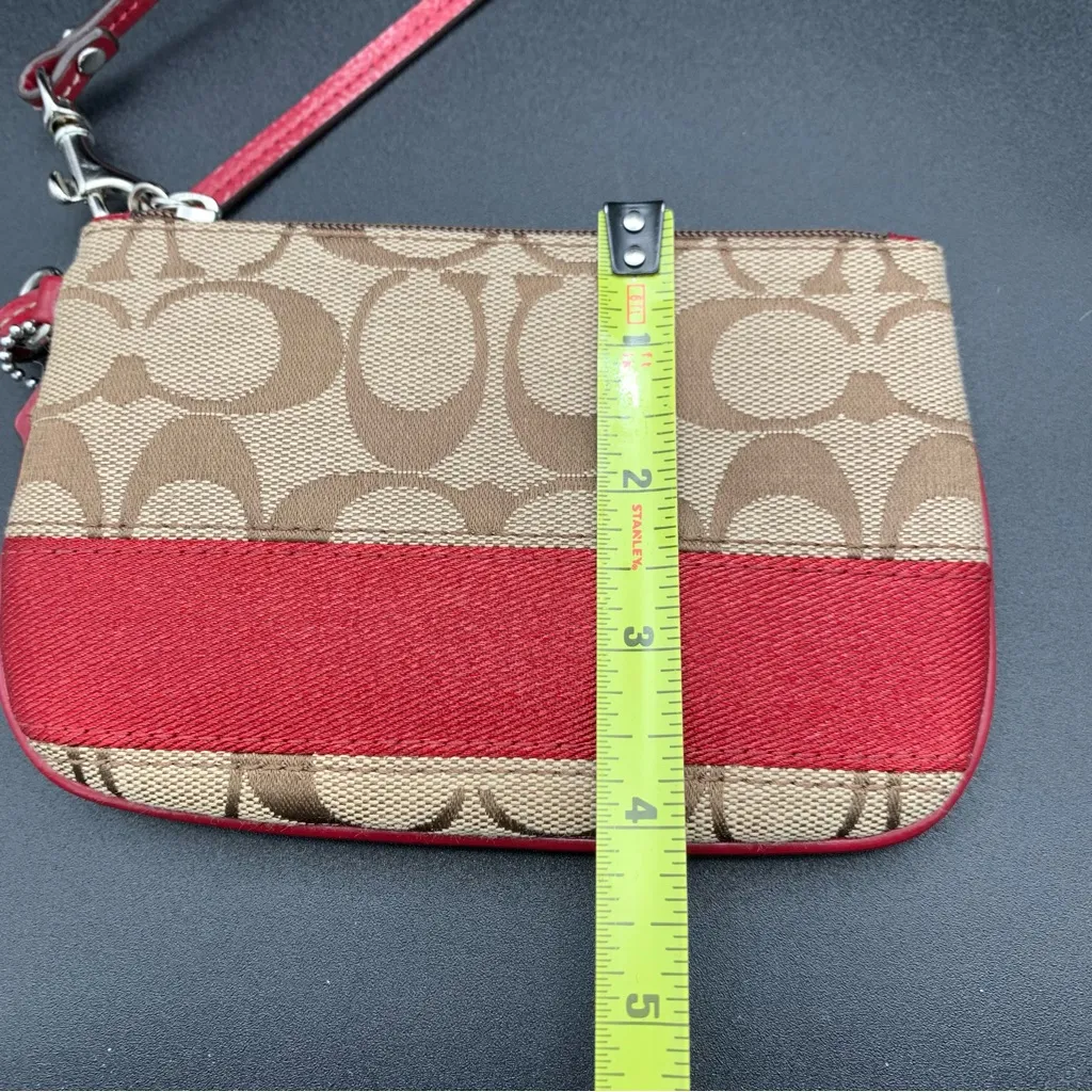 Coach Khaki Red Signature Canvas Wristlet Wallet Zip Top 6x4” - Image 11