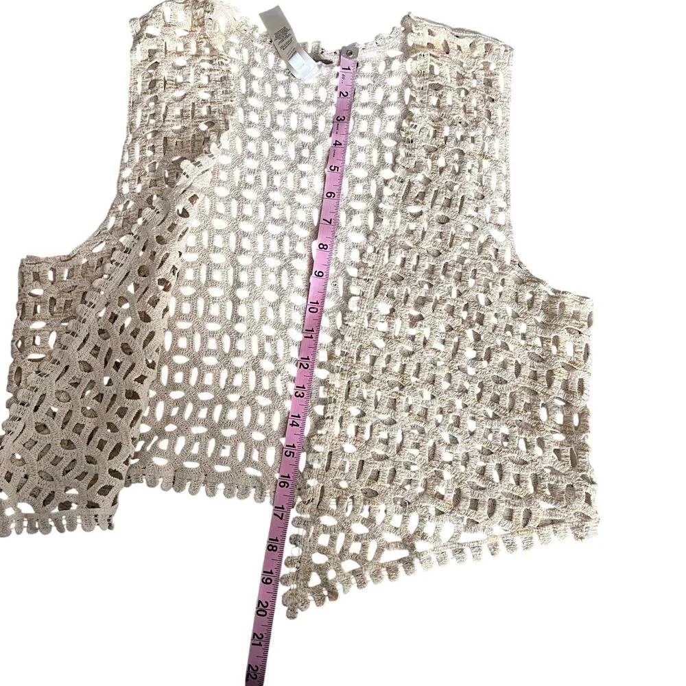 Chicos Crochet Knit Lace Vest Boho Cream and Gold  Size 1 - Image 6
