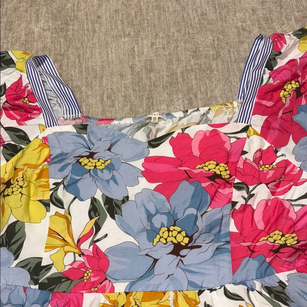 3X JODIFL Floral Print Dress with Striped Accents sweetheart neck spring - Image 2