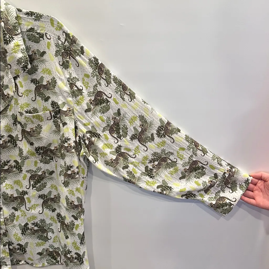 Lands End Matte Satin Pajama Set 2pc White Leopard 3X Long Sleeve Top Shorts - Image 6