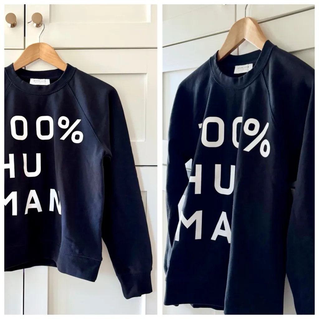 EVERLANE 100% Human Typeface Black & White Logo Crewneck Sweatshirt, sz. S - Image 11