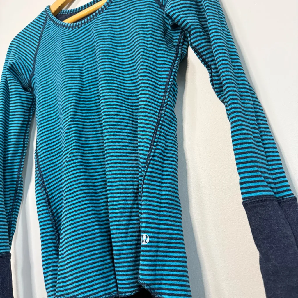 Lululemon Athletica Teal Navy Reversible Open Your Heart Striped Long Sleeve | 6 - Image 2