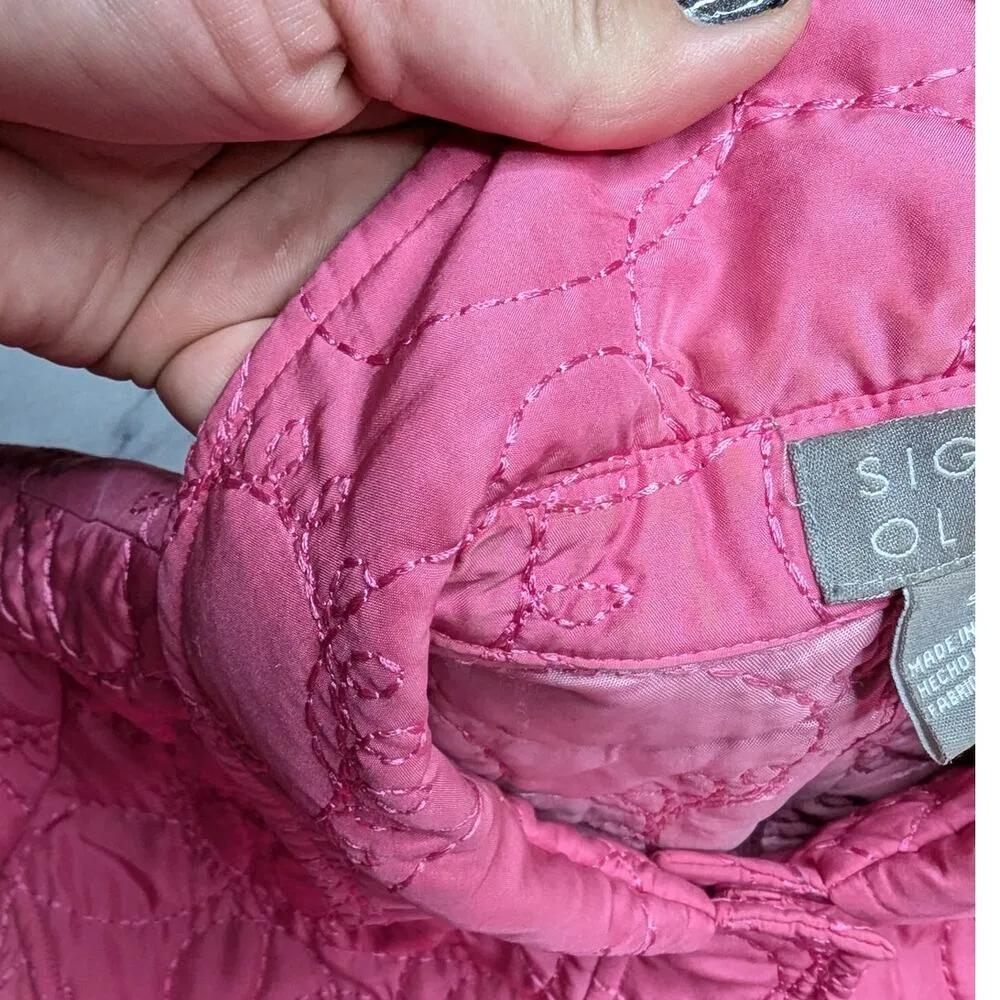 Vtg Y2K Sigrid Olsen Bubblegum Pink 100% Silk Quilted Snap Front Barn Jacket S - Image 5