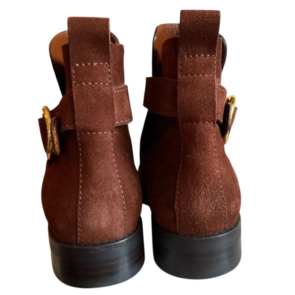See by Chloé Lyna Suede Ankle Boots Brown Gold Buckle Women’s Size 40.5(US 10.5) - Image 4