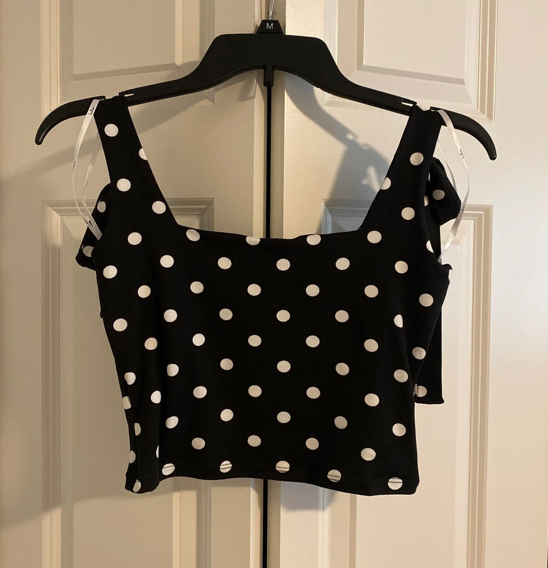 Lulus Black Polka Dot Crop Top - Image 4