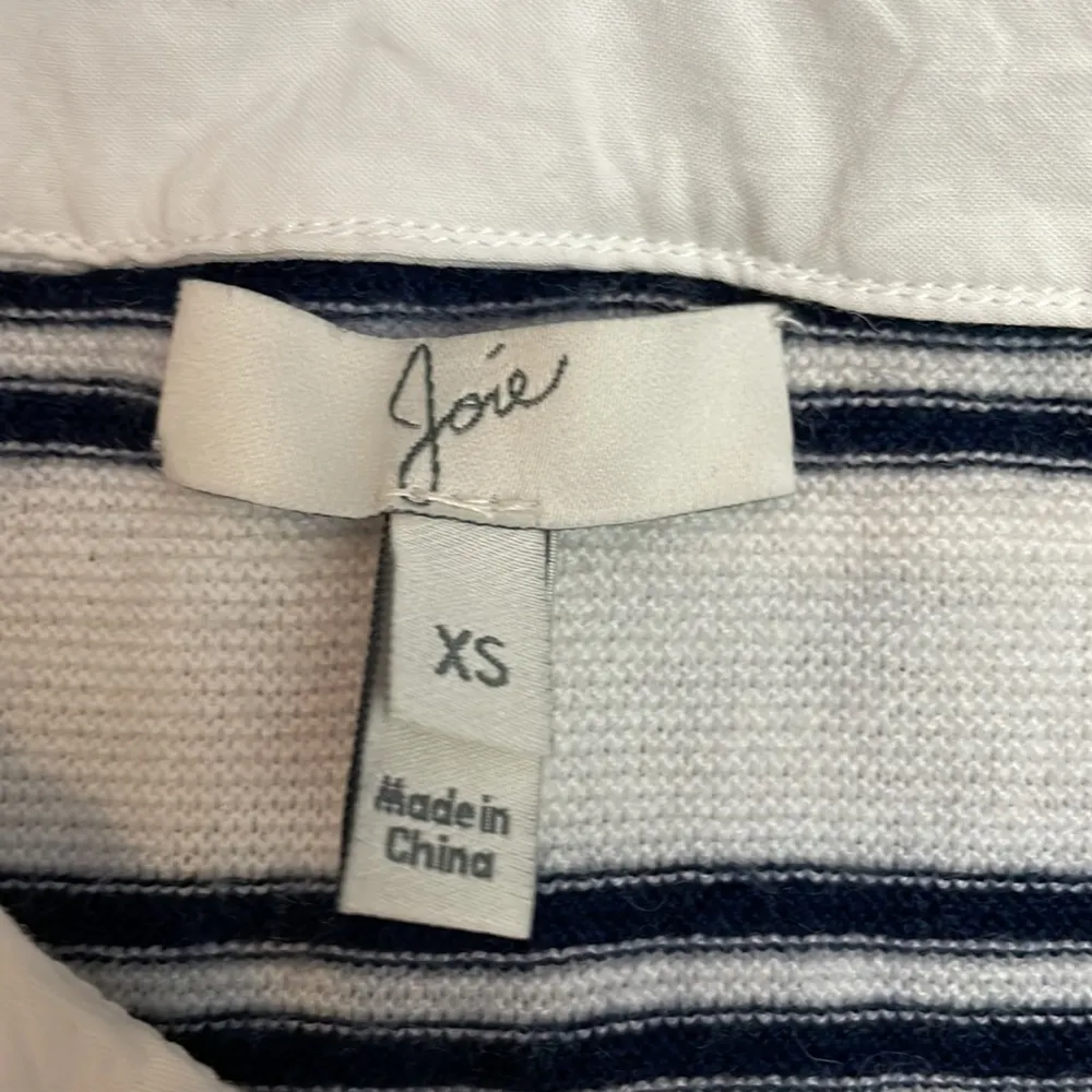 White with Navy Blue Stripes Long Sleeve Sweater with White Collar Size XS - Image 6