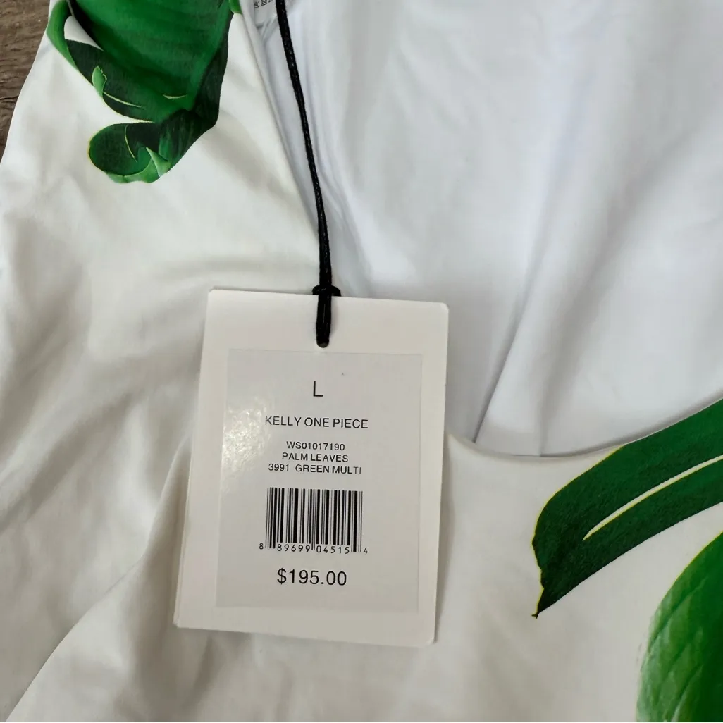 Onia, Women’s Kelly One Piece Swimsuit, White/Green, Size large‎ - Image 4