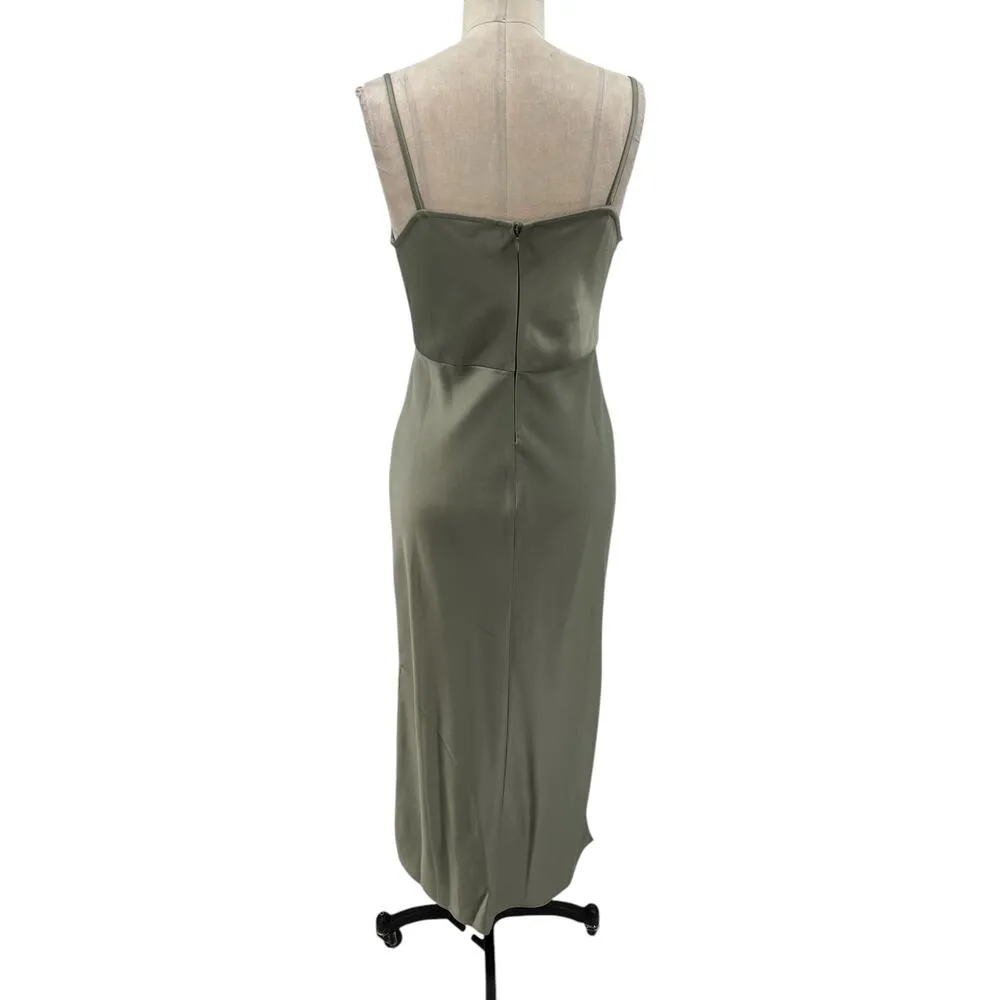 BHLDN Cali‎ Satin Cowl-Neck Midi Slip Dress Moss Green Size US 4 - Image 10