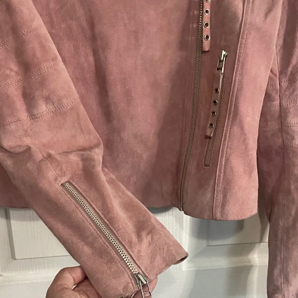 Elegant Pink Leather Women's Jacket Size 40 - Image 3