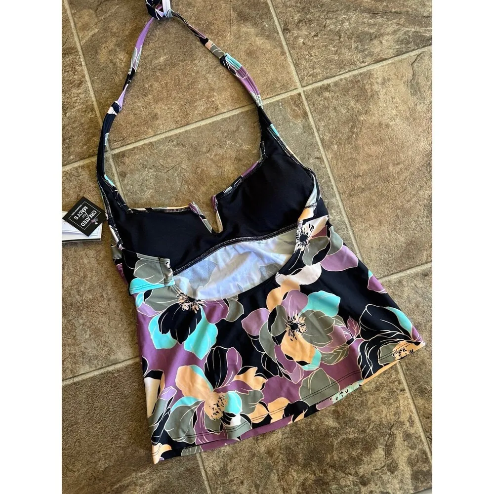 Salt + Cove Swim Midnight Bloom V-Wire Tankini Top Size Small - Image 7