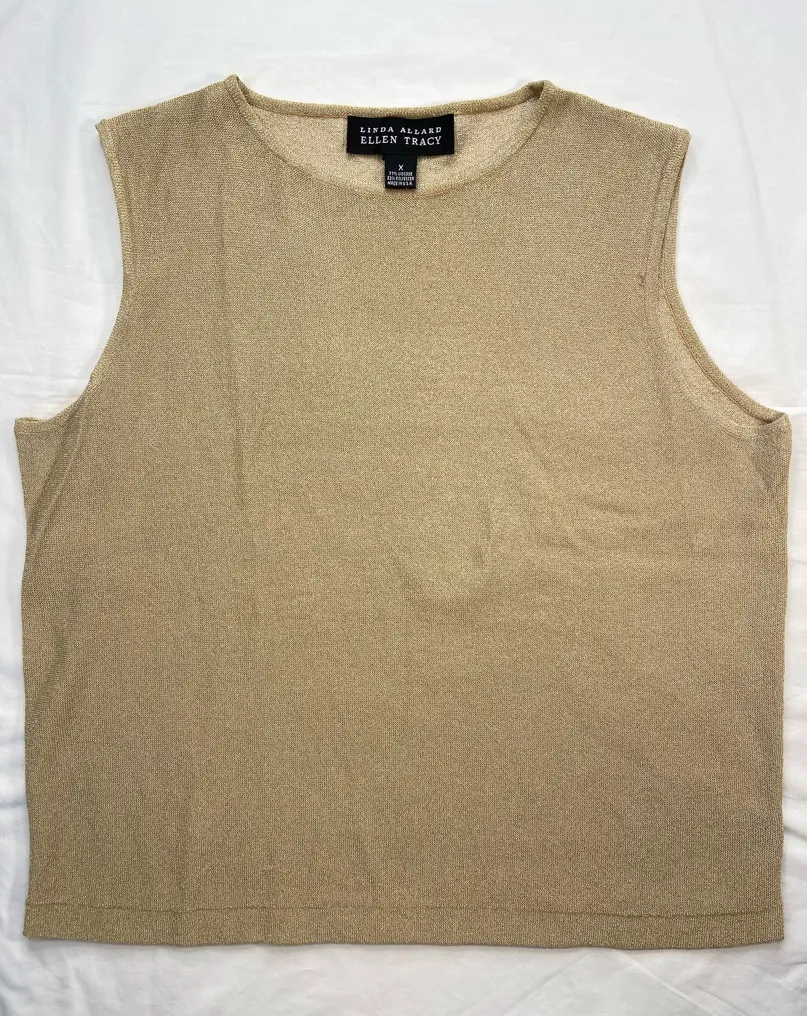 Ellen Tracy Gold Sparkle Knit Sleeveless Shell Top Size X, size 16 - Image 1