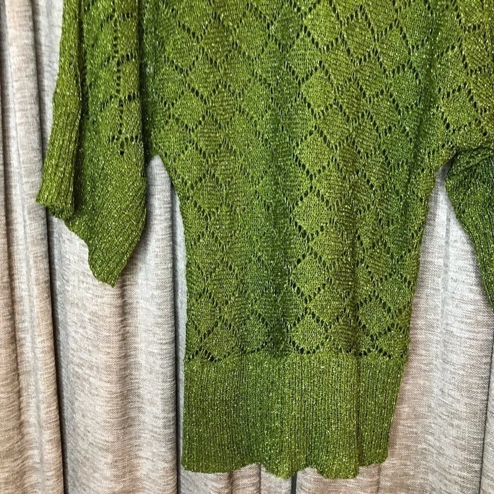 Cache Green Metallic Dolman Sleeve Open Crochet Knit Banded Bottom Top Size XS - Image 9