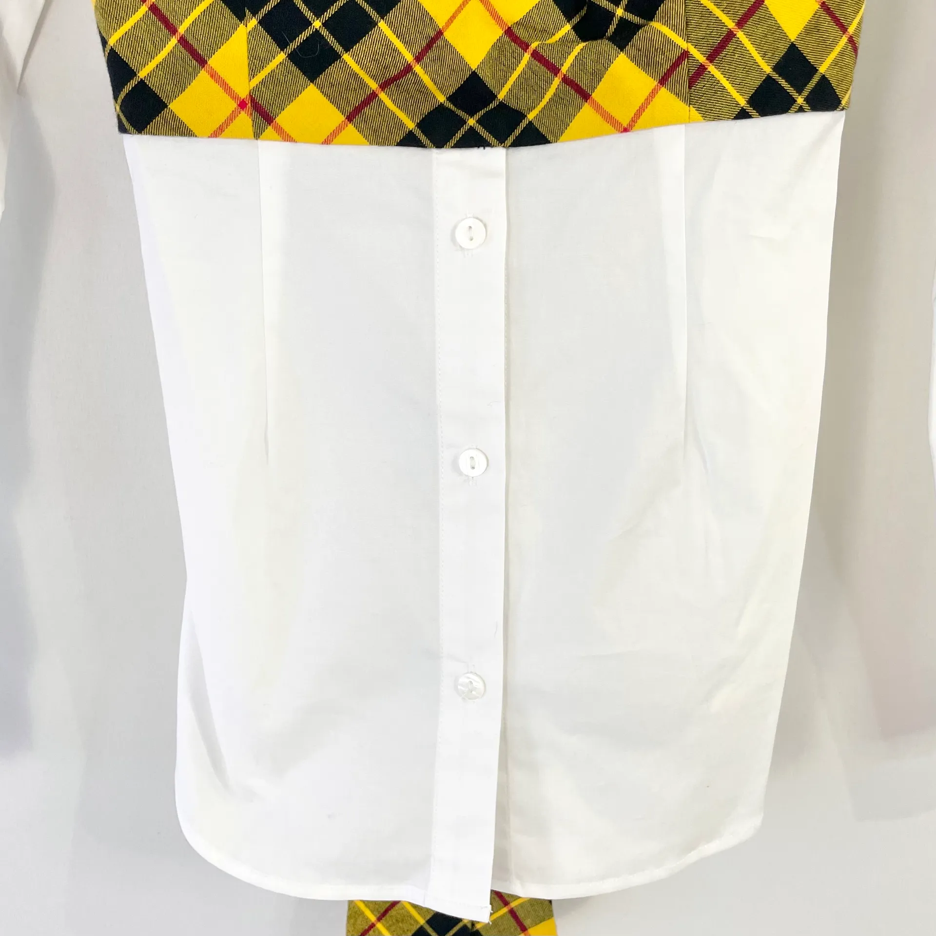 New  Plaid Bodice Overlay Button Down Shirt Monroe Yellow White - Image 8