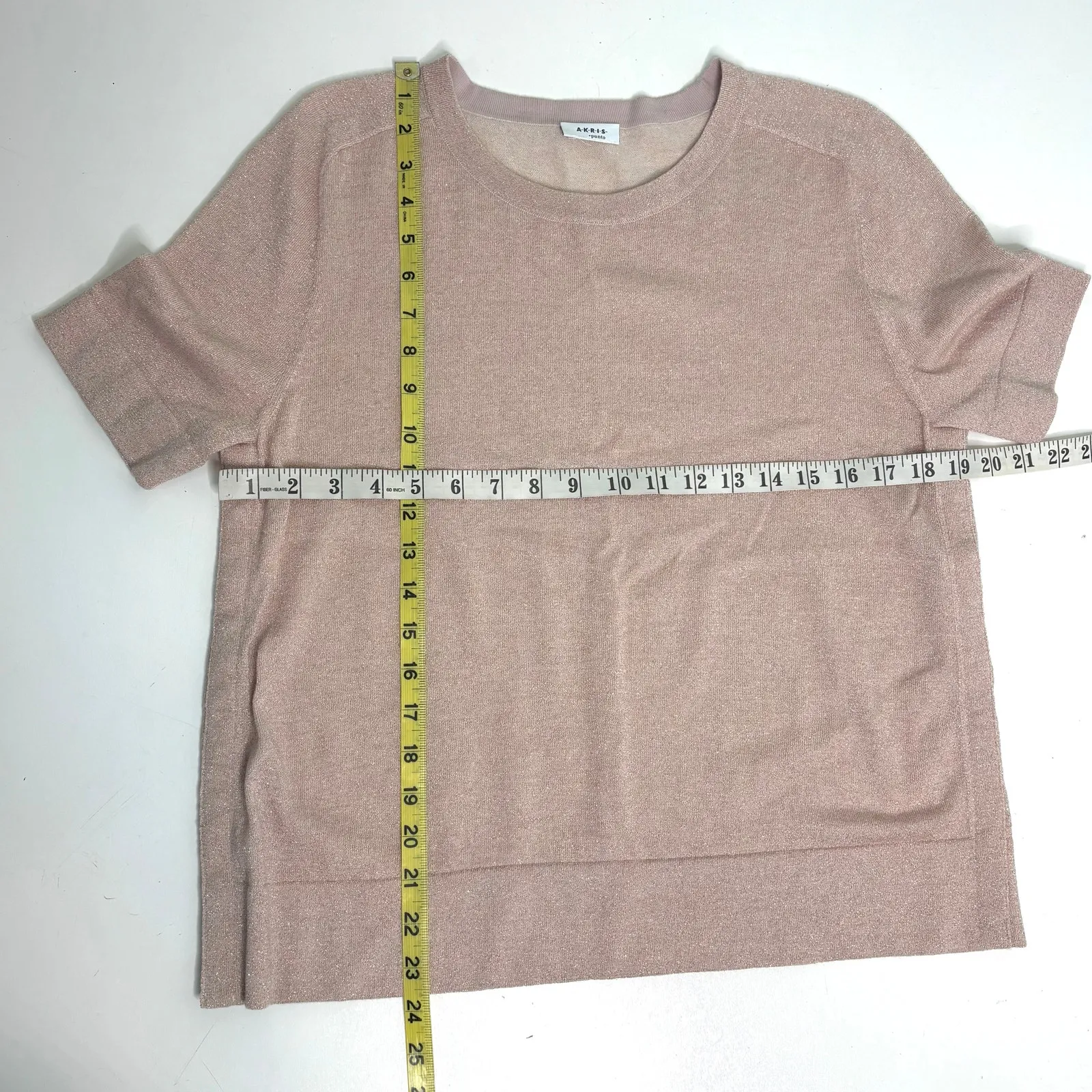 Akris Punto Lurex Knit Short Sleeve Metallic Rose, Blush Knit Top 10 - Image 4