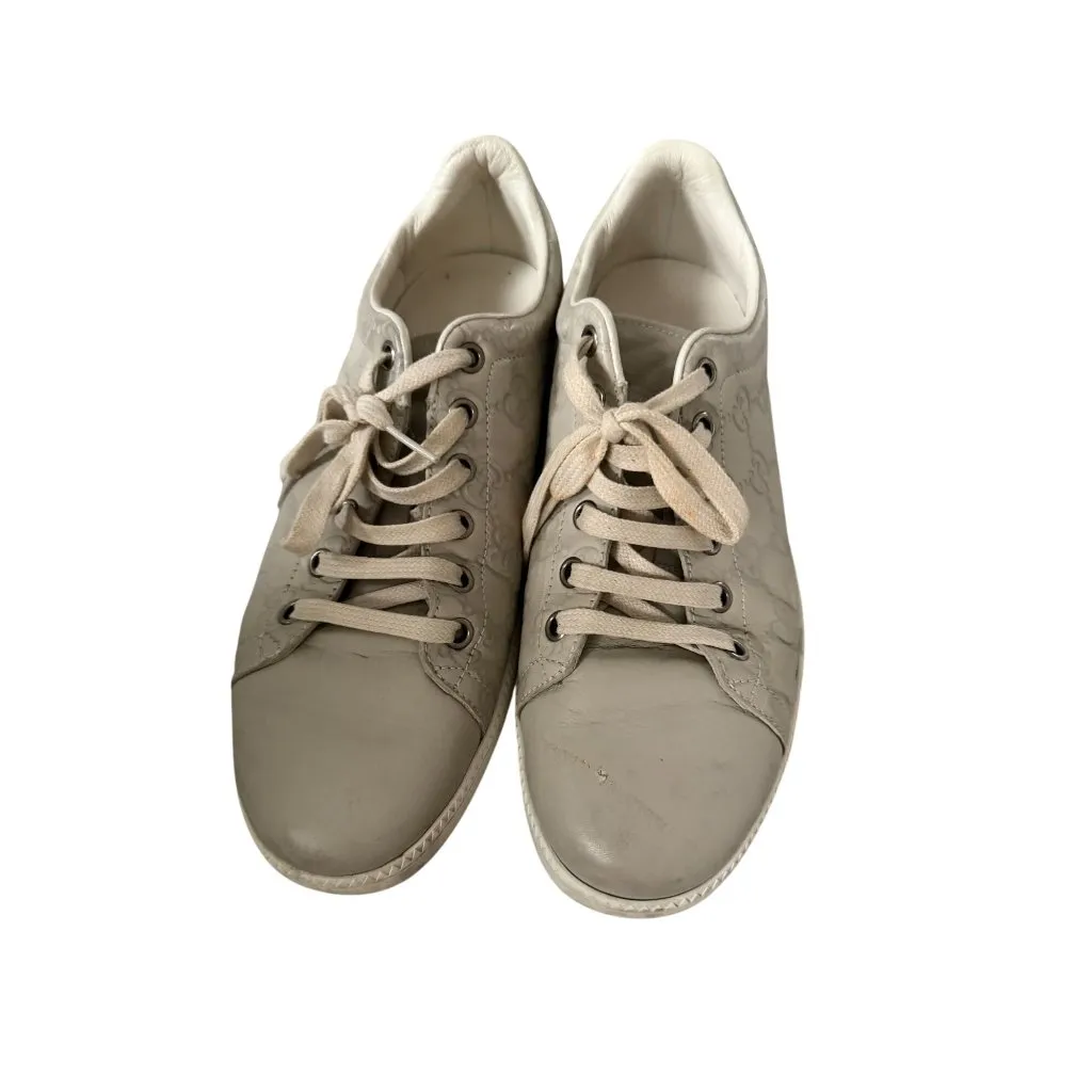 GUCCI Women's Ace Beige Leather Logo Sneakers Trainers Size 37.5 / US 7.5 - Image 2