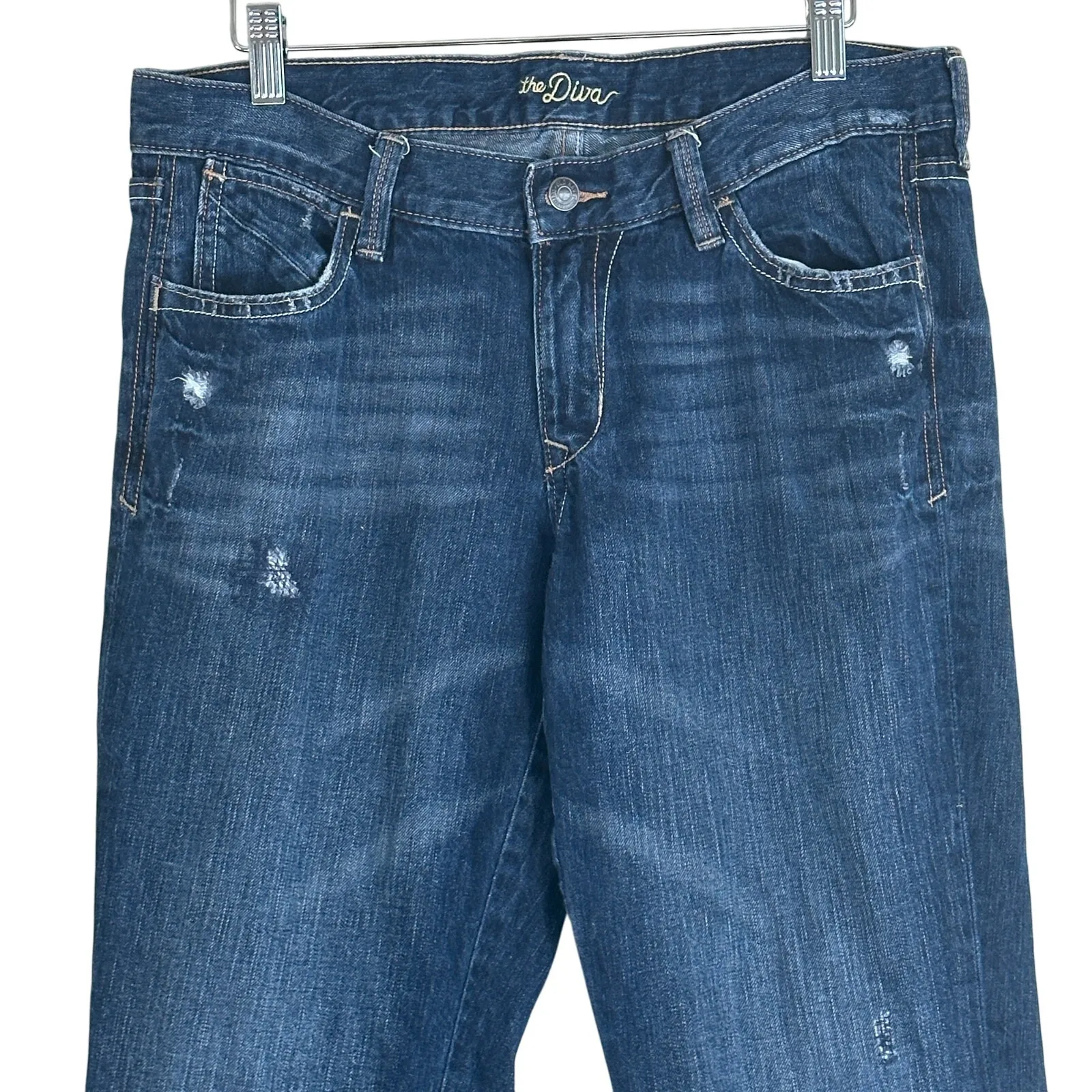 Old Navy Jeans The Diva Womens 10 Dark Wash Mid Rise Distressed Bootcut Y2K 90s - Image 2