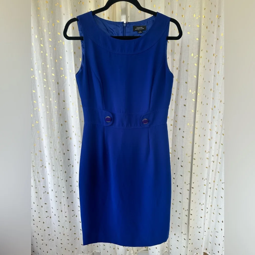 Tahari Women's Sleeveless Sheath Faux Belted Button Detail Dress Minimalist 4 - Image 2