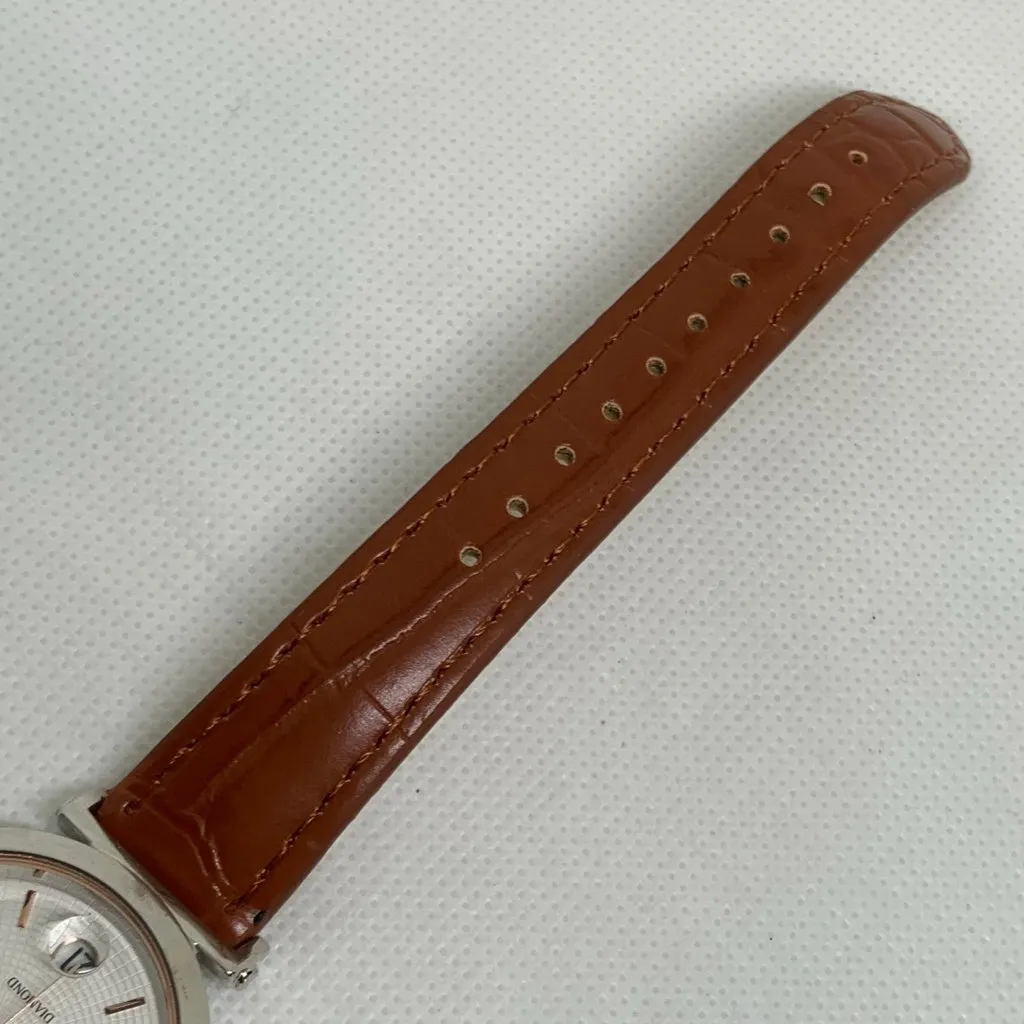 Geoffrey Beene Diamond women watch date 33mm round silver tone brown running - Image 5