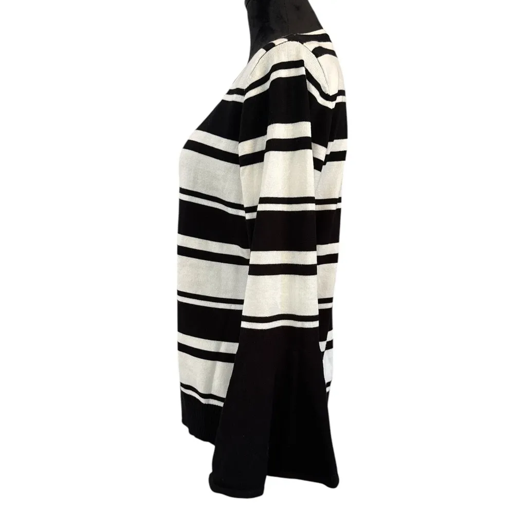 Vida Milano Black & White Striped Bell Sleeve Sweater Size L Cotton Blend - Image 3