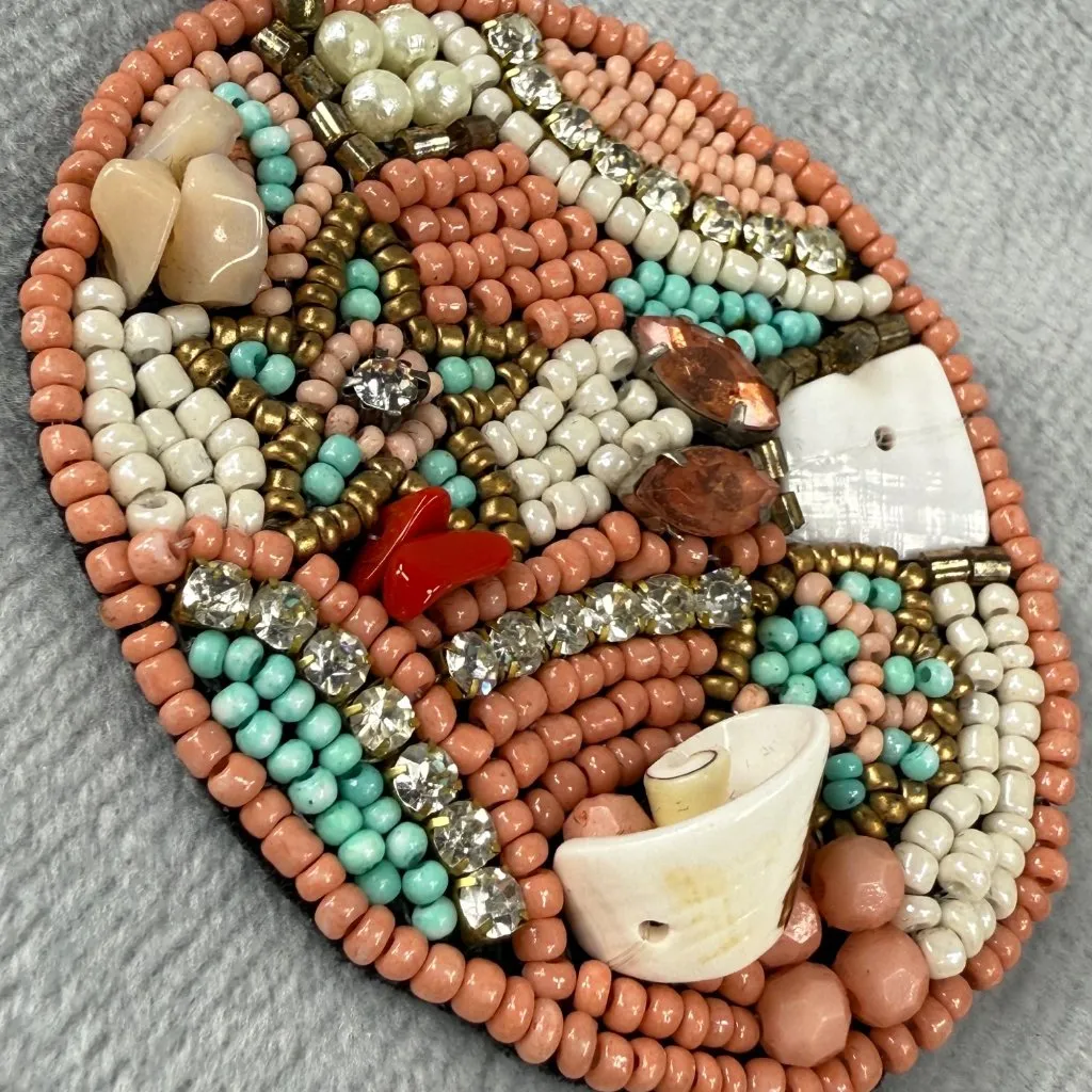 Beaded Multicolor Pendant Necklace Coral Turquoise Gold Colors Shell Accents - Image 9