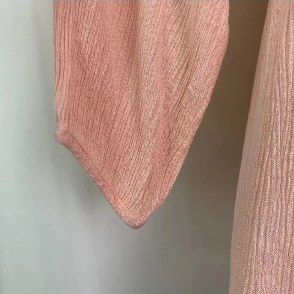 𝅺PURPLE Snow Boho Tunic Top Pale Pink Gauze Crochet Long Sleeves Size: L - Image 8