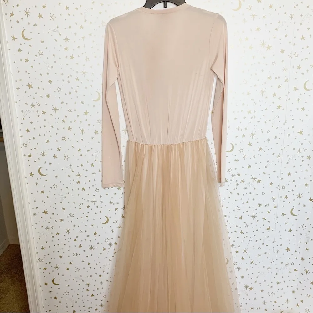 Blush Pink Long Sleeve Tulle Formal Gown Dress - Image 12