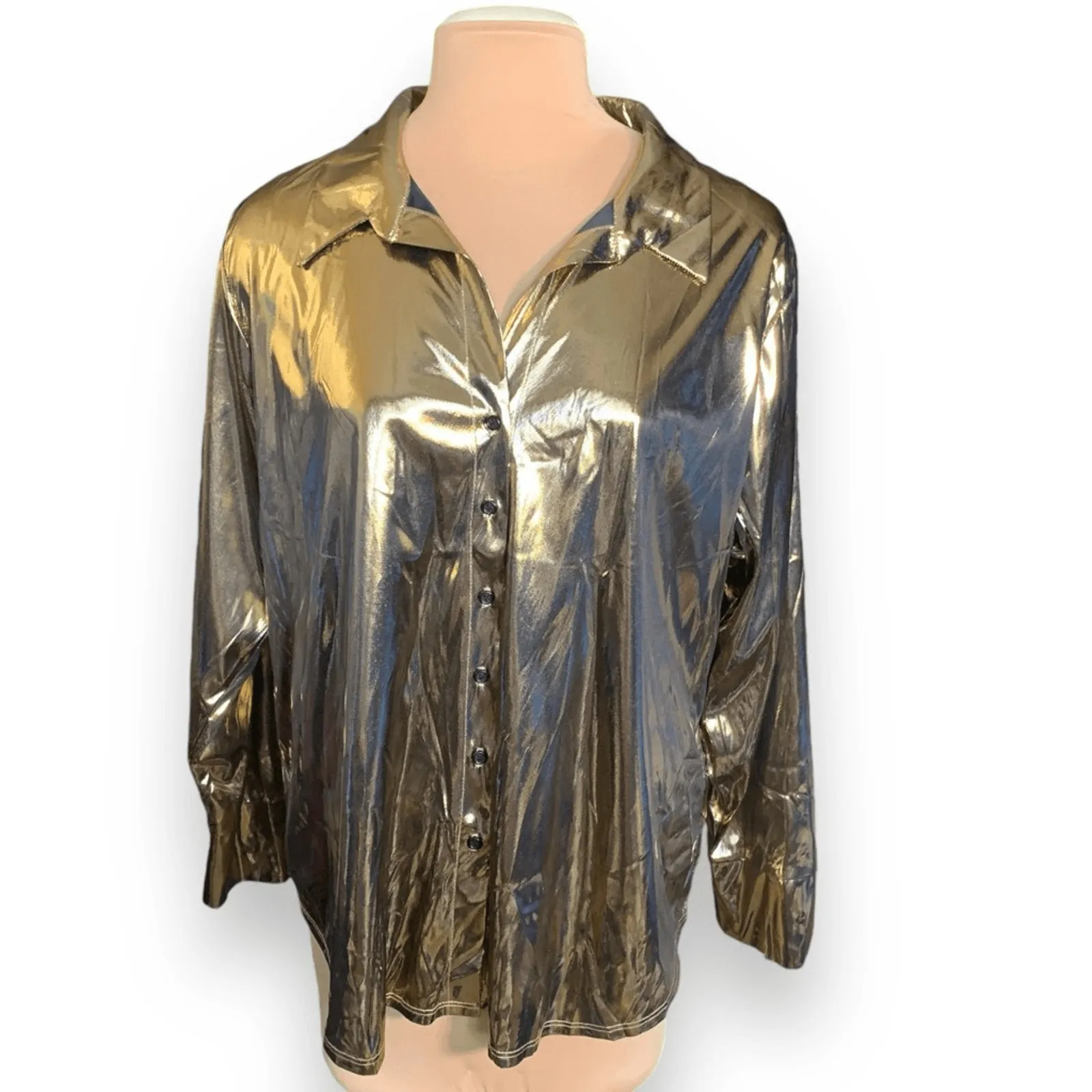 Vintage Venezia Jeans Top Gold Metallic Button - Image 2