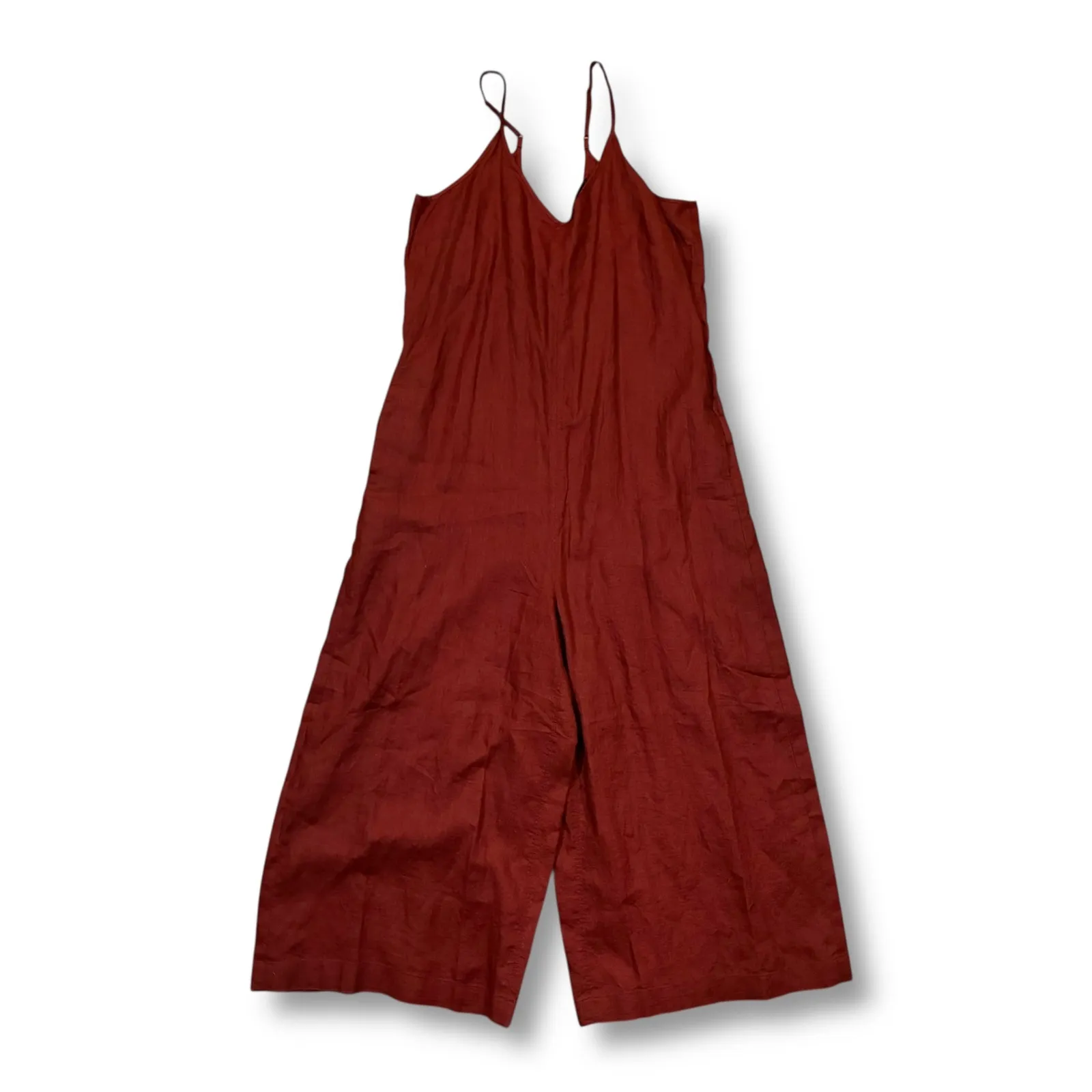 EUC‎ Athleta Linen Jumpsuit Women's Size 0 Rust V-Neck Sleeveless Wide Leg - Image 3