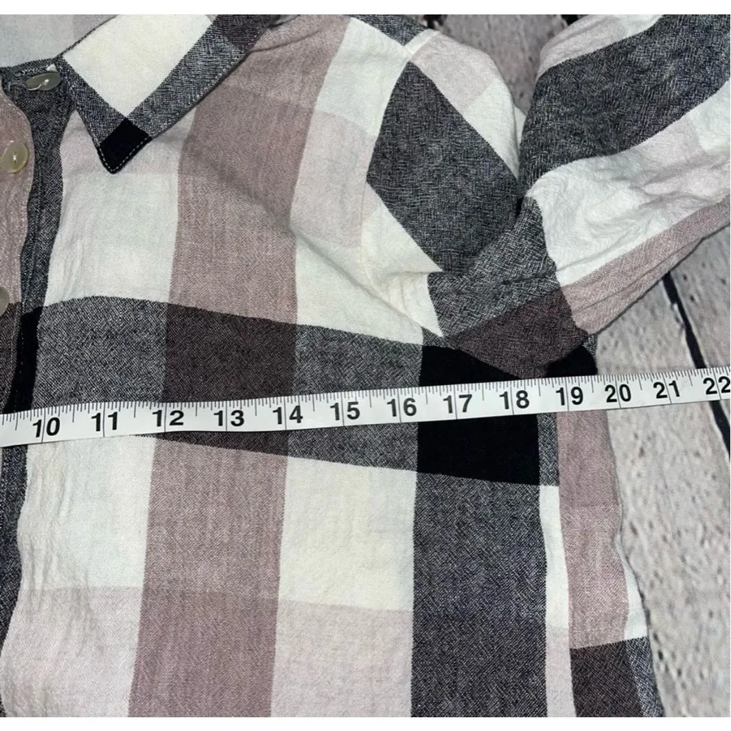 ✨Soft Surroundings Plaid Carreaux Linen Blend Button Up Back Zip Sz XL Shirt✨ - Image 8