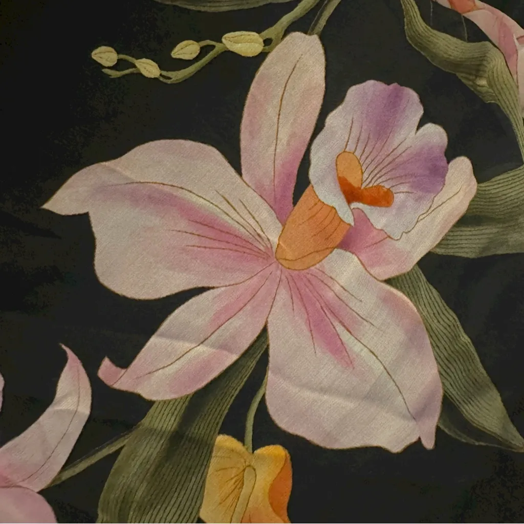 FARM Rio Embroidered Goddess Orchid Floral Long Sleeve Midi Dress Black Medium - Image 12