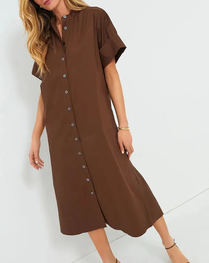 Tuckernuck Women’s Prescott Button Front Brown Cotton Midi Shirt Dress Size XXS - Image 1