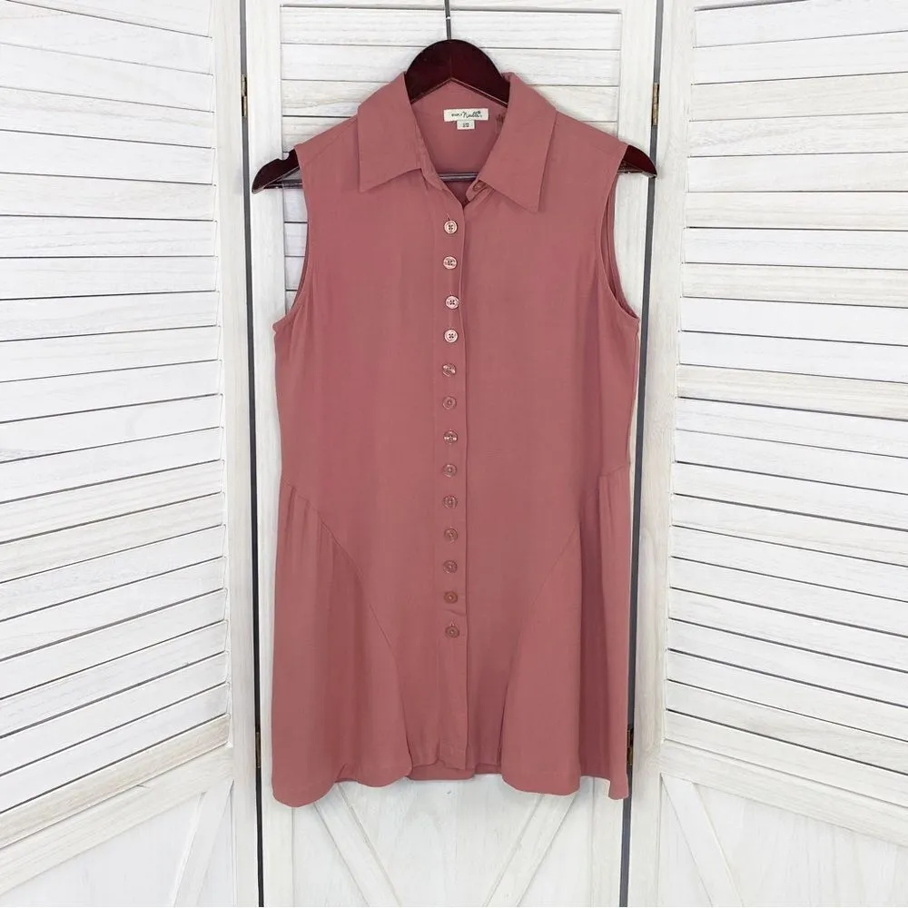 Simply Noelle Sleeveless Button Front Split Seam Tunic Shirt Mauve‎ Pink Small - Image 8