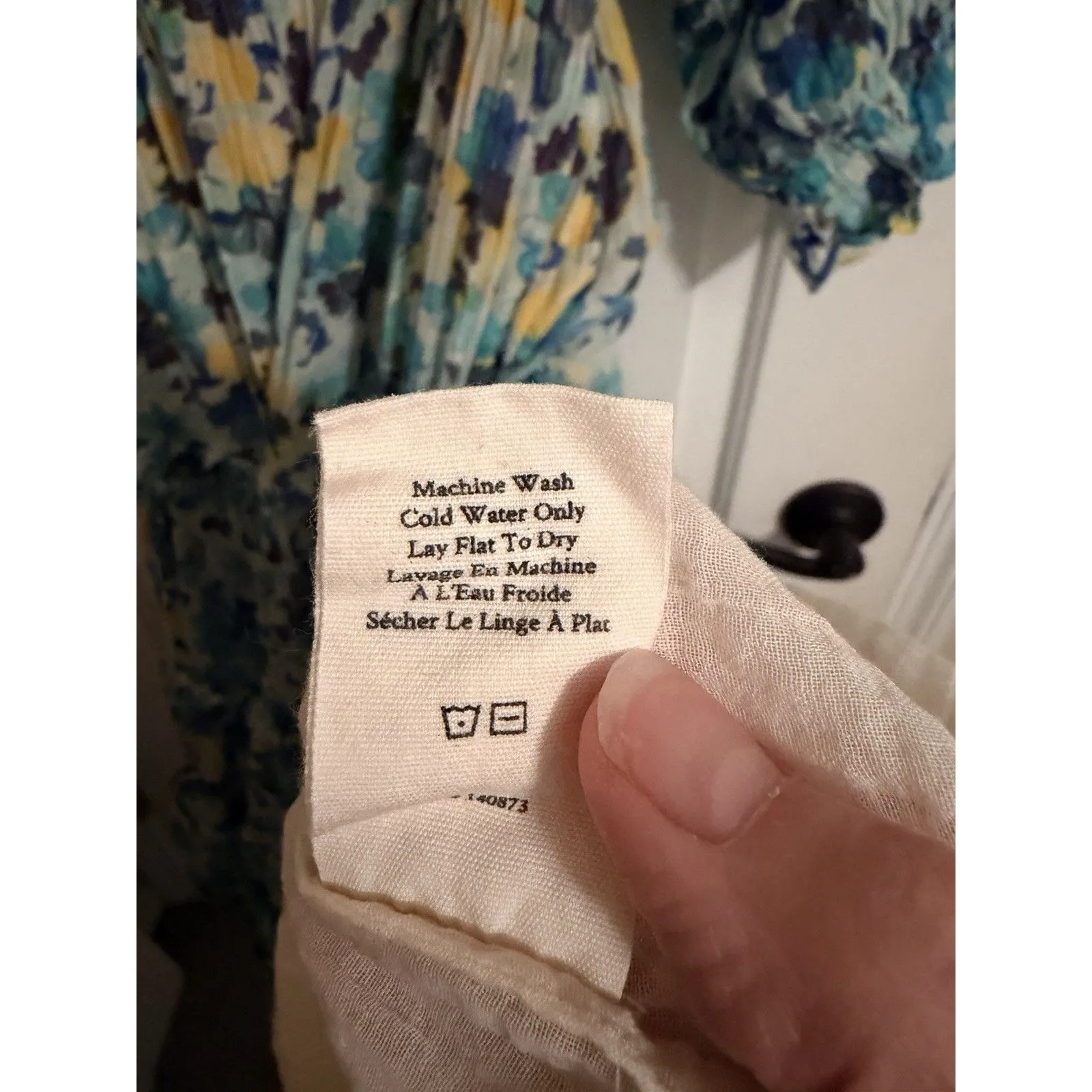 LoveShackFancy Capri Midi Dress- Size L Blue Multi 3/4 Sleeves Smocked Waist - Image 9