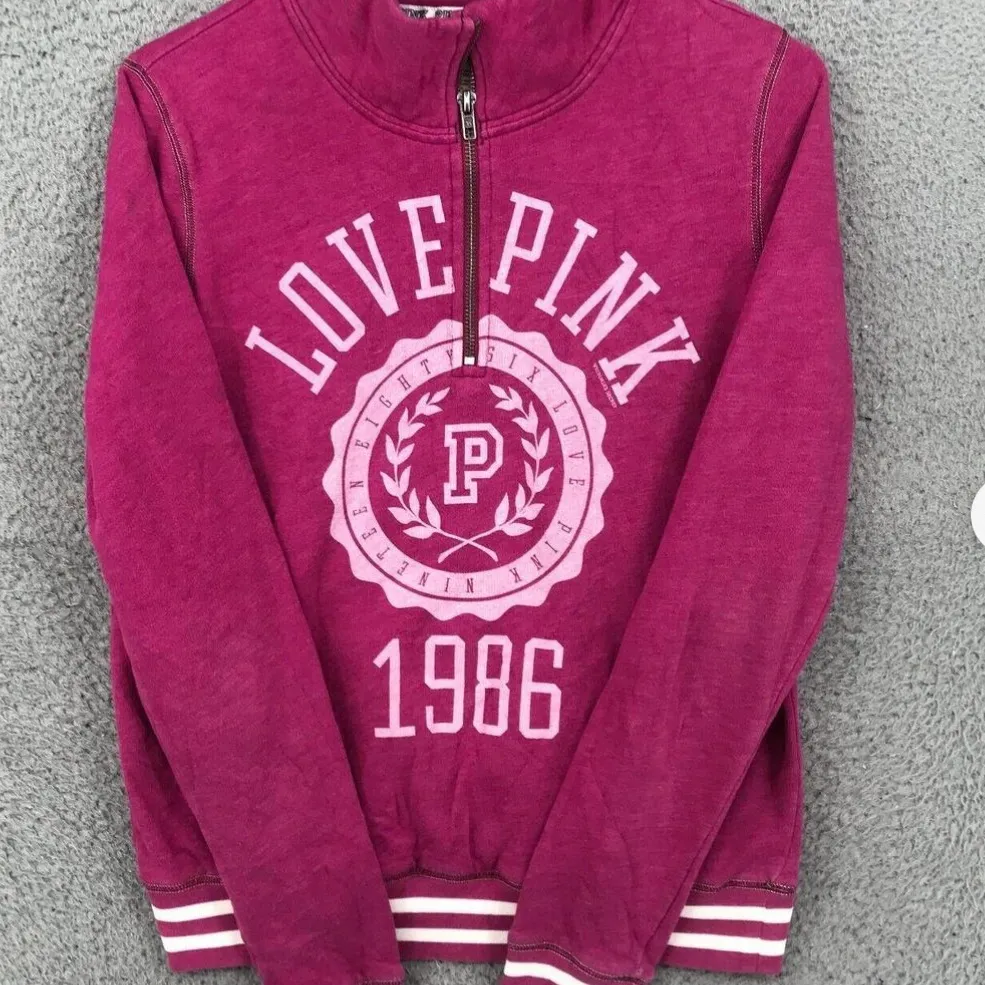 VICTORIAS SECRET PINK VINTAGE HALF ZIP PULLOVER SWEATSHIRT - Image 5