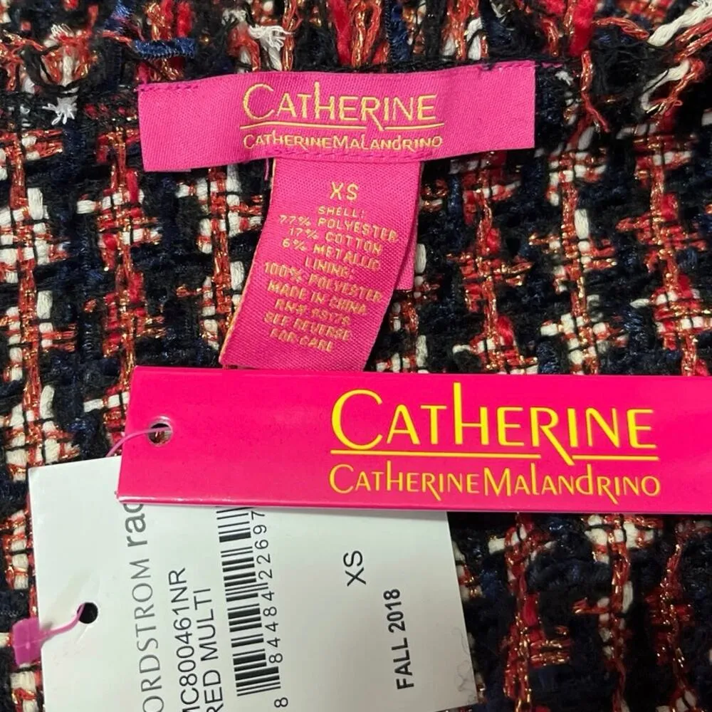 NEW Catherine Malandrino Multicolor Metallic Tread Tweed Fringe Blazer Jacket XS - Image 4