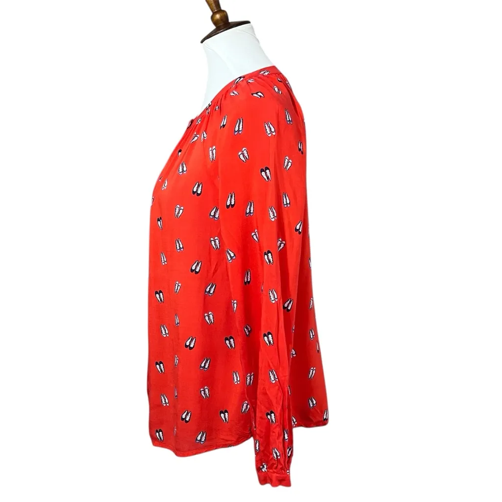 Boden Paris Red Blouse with Ballet Flat Print Size 6 - Image 5