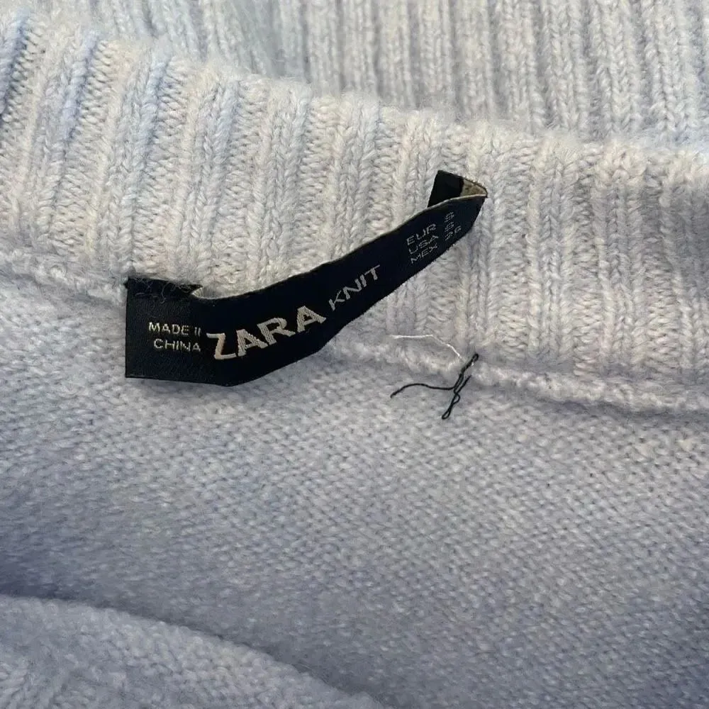 ZARA FAUX FUR TRIM Cream Fur Cuffs  KNIT BLEU SWEATER CROP  SOFT SZ S # 1725 - Image 13