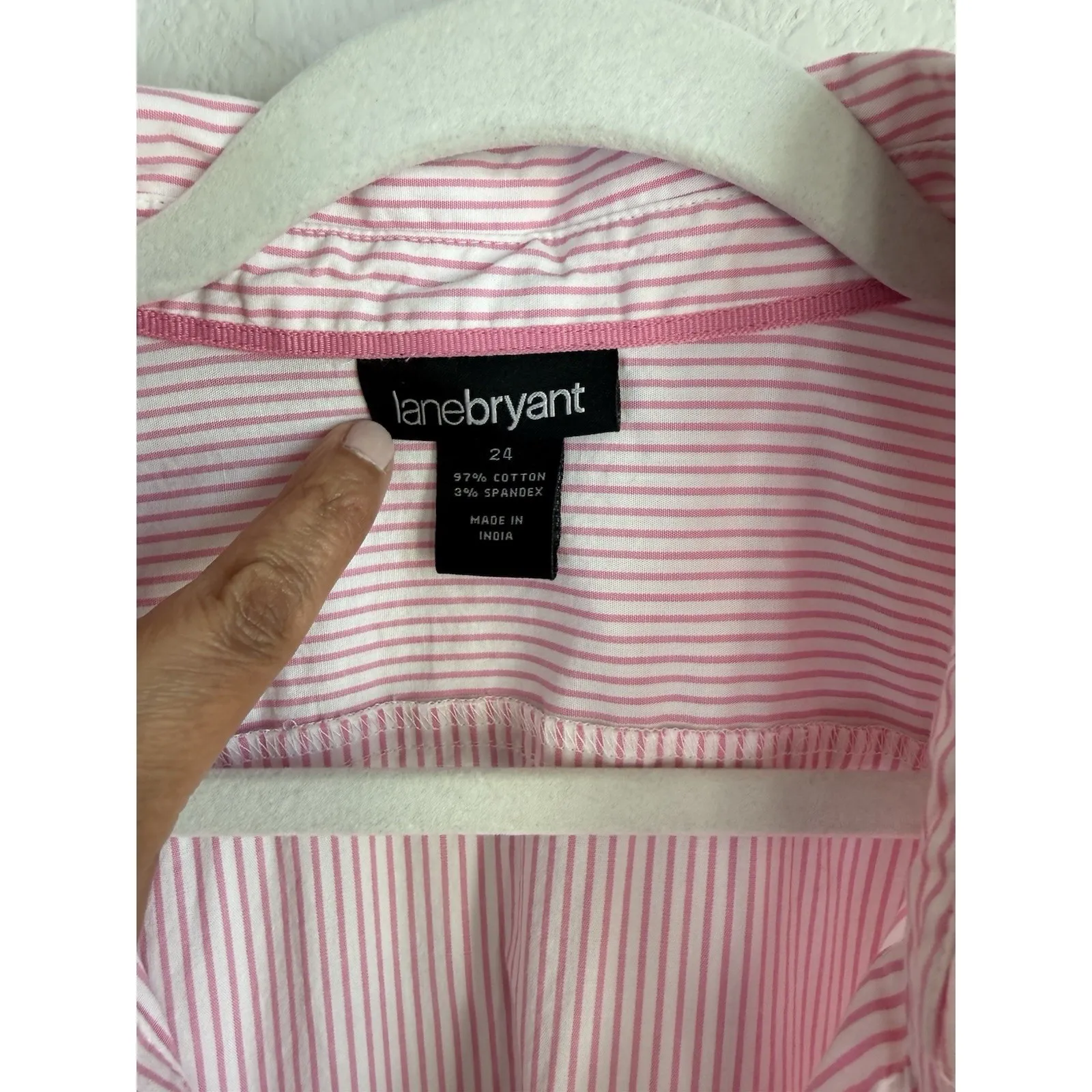 Lane Bryant Shirt Womens 24 Pink White Striped Ruffle Front Button Up Blouse Top - Image 5