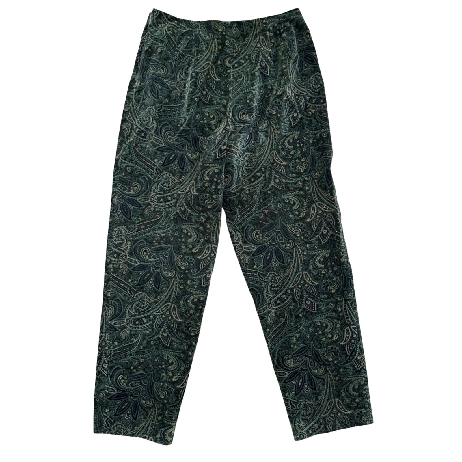 Paisley Stretch Velvet Pants Green Talbots Petites Cotton Womens 12P - Image 2