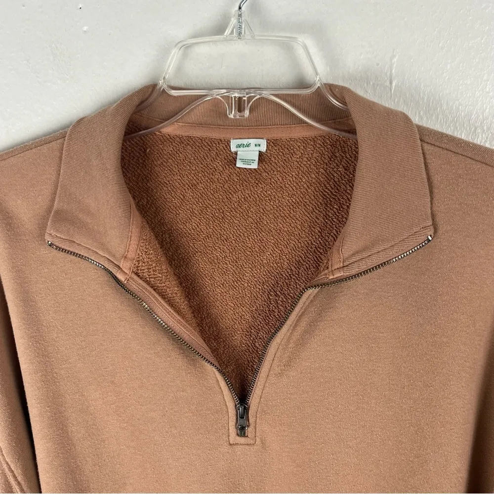 AERIE Sunday Soft Fleece Quarter Zip Long Sleeves Pullover Top, Size Medium - Image 7