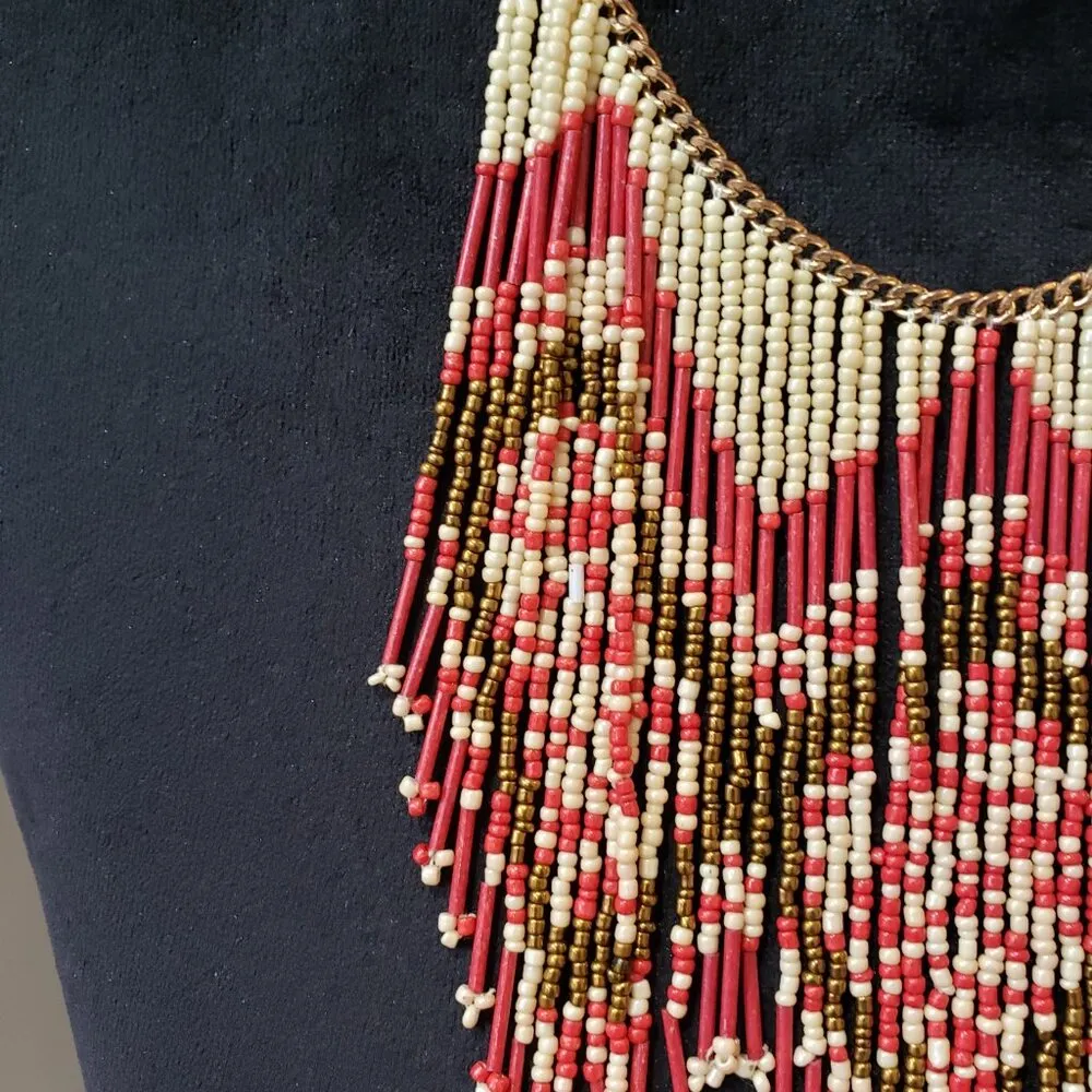 Women Fashion Multicolor Seed Bead Waterfall Draping Necklace Jewelry w/ Lobster Red - Image 5